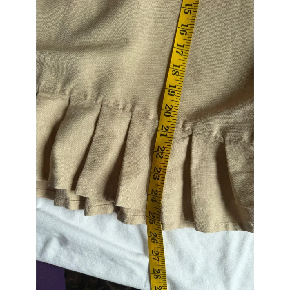 Emma James Tan Linen Blend Pleated Ruffle Hem Midi Skirt Womens 16 Khaki A-Line